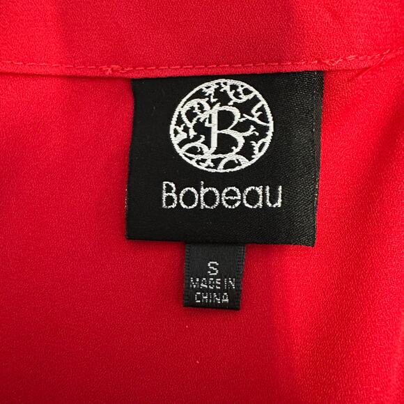 Bobeau Top WMNS S Oversized Boxy Chiffon Red Pullover Round Neck Short Sleeves - Picture 5 of 7